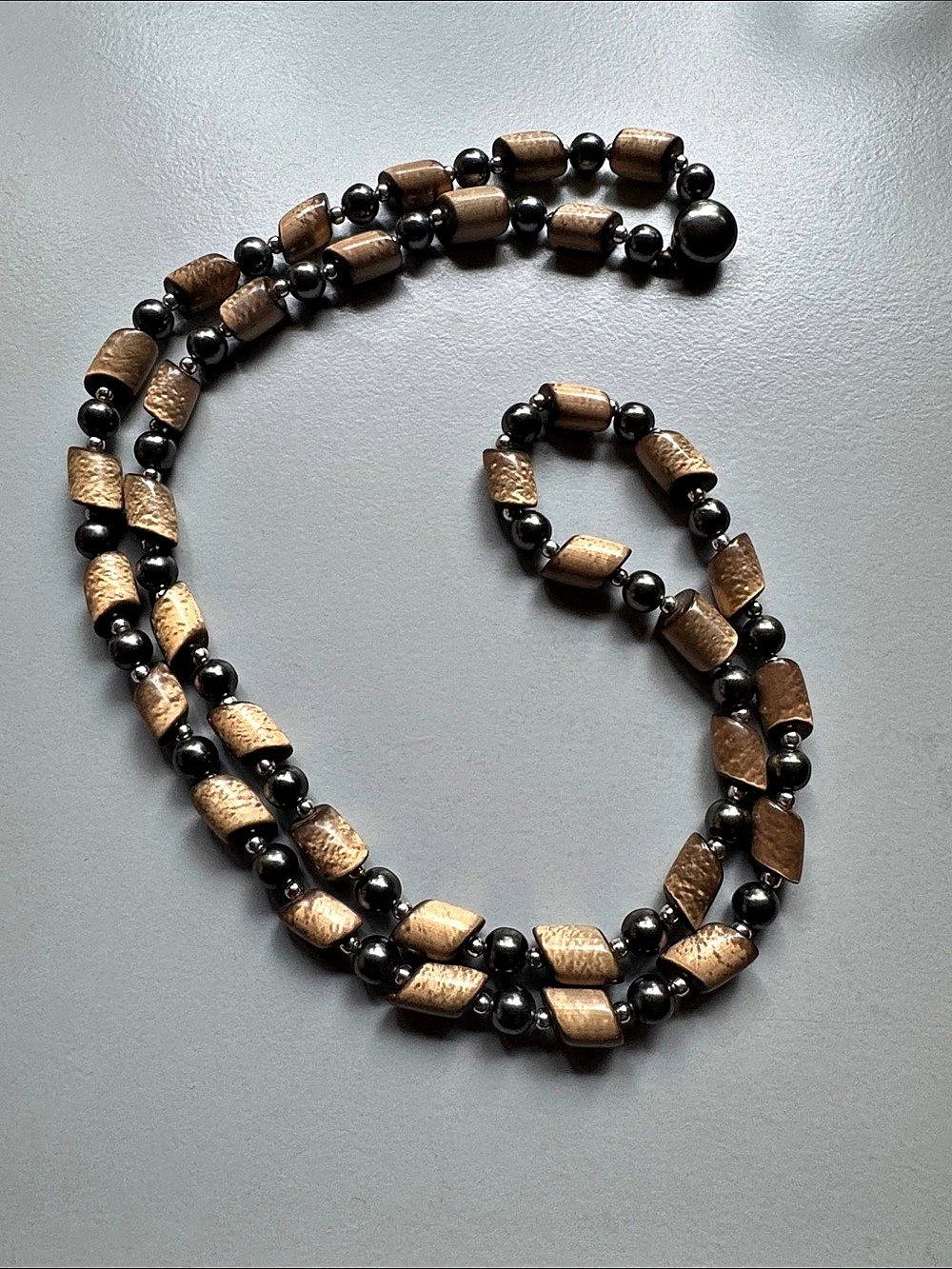 Vintage Japan Wood-Tone Beaded Necklace